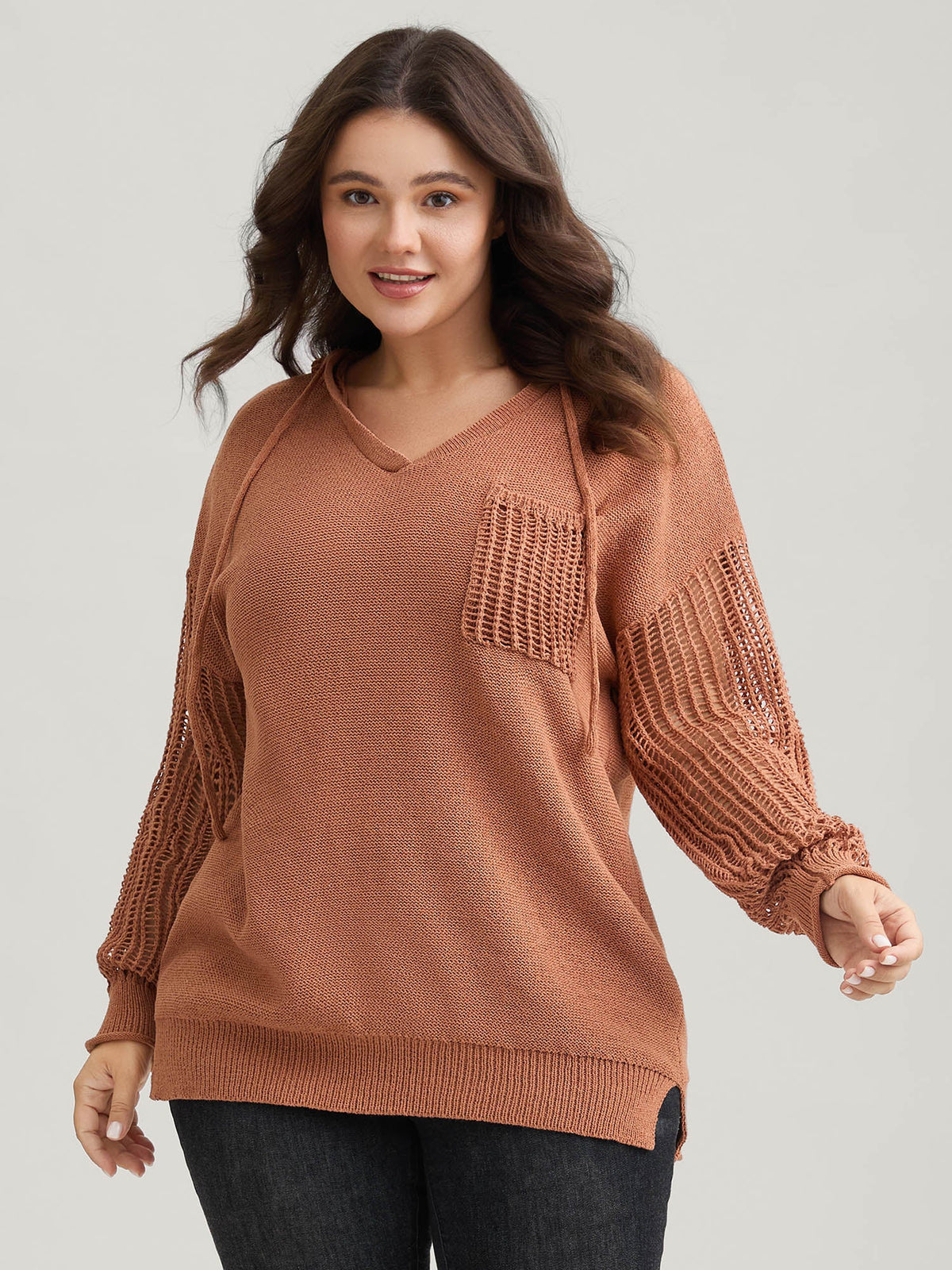 Hooded Drawstring Cut Out Pocket Pullover