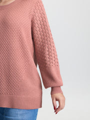 Textured Lantern Sleeve Ribbed-Hem Pullover