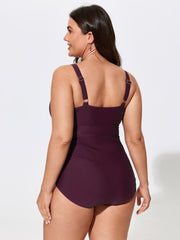 Wave Lace Trim Waist Ruched One Piece Swimsuit