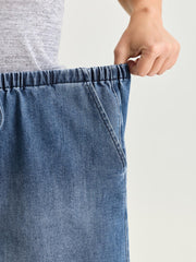 Stretchy Drawstring Elastic Waist Denim Shorts