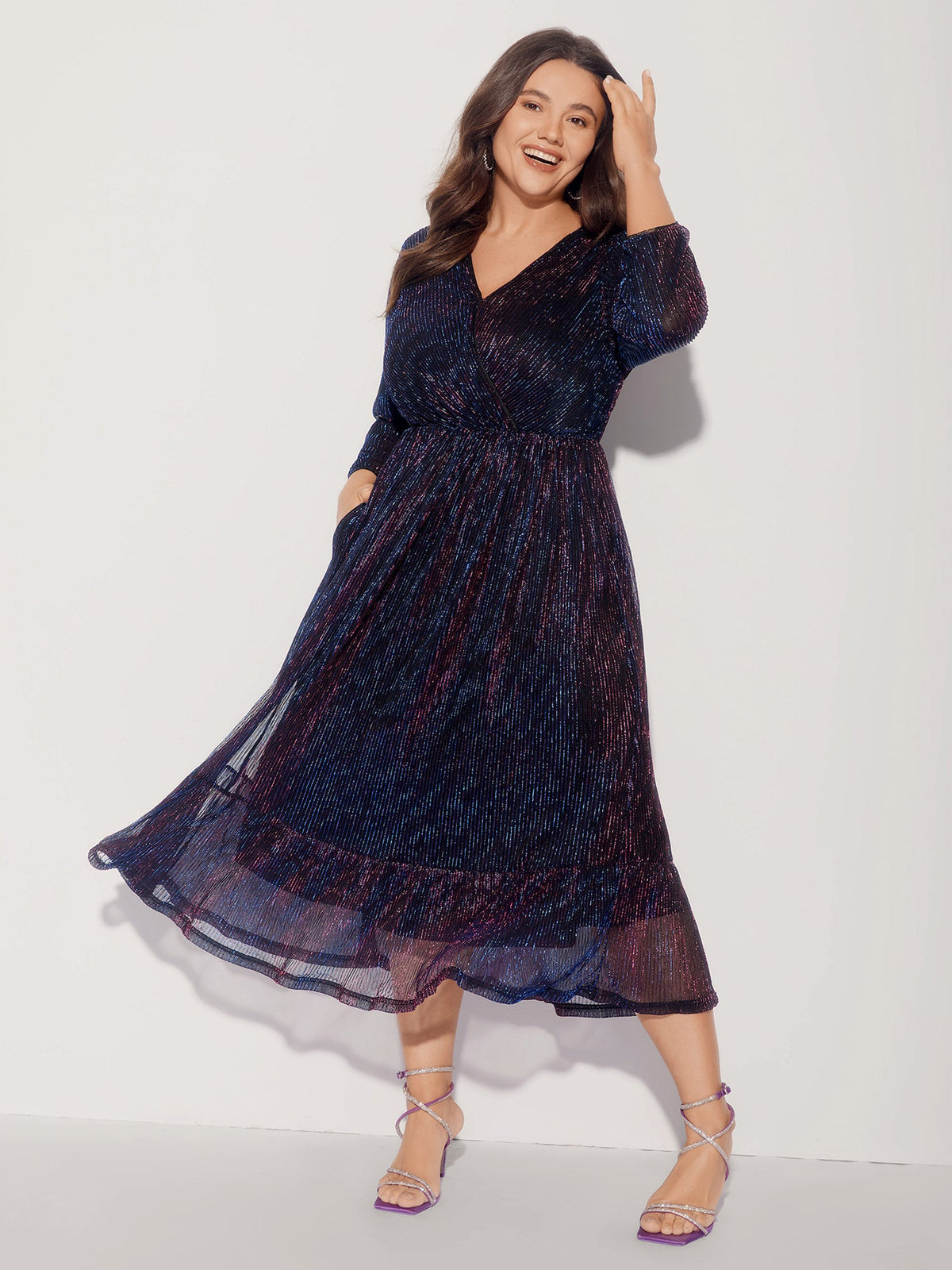Luxe Mesh Pleated Elastic Waist Wrap Dress