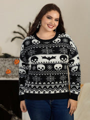 Supersoft Skull Bat Spider Web Pattern Crew Neck Pullover