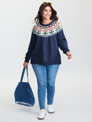 Fair-Isle Floral Pattern Pullover