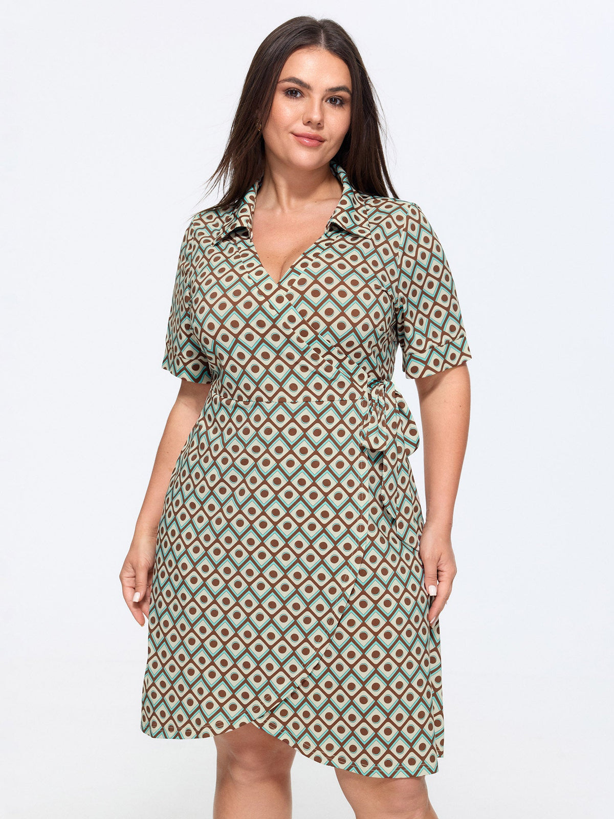 Retro Geometric Print Petal Hem Mini Dress
