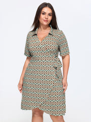 Retro Geometric Print Petal Hem Mini Dress