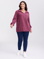 Textured Raglan Sleeve Zipper Pullover