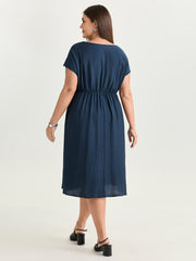 Draped Cowl Neckline Plain Midi Dress