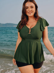 Keyhole Ruched Bodice Fit And Flare Swim Top