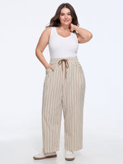 Vertical Stripe Drawstring Elastic Waist Pocket Pants