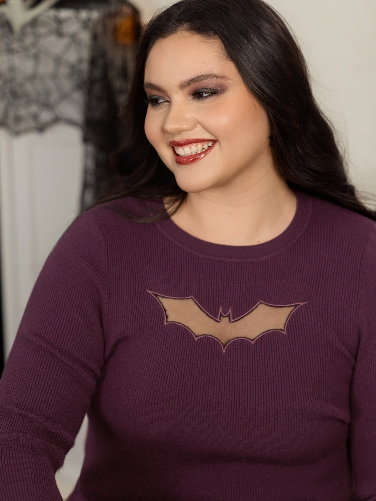 Supersoft Bat‑Shaped Mesh Cut Out Pullover