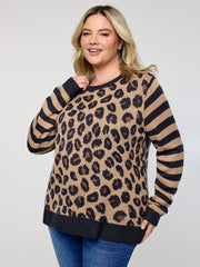 Leopard Pattern Jacquard Stripe Pullover