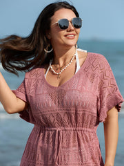 Textured Cut-Out Drawstring Swim Cover-Up