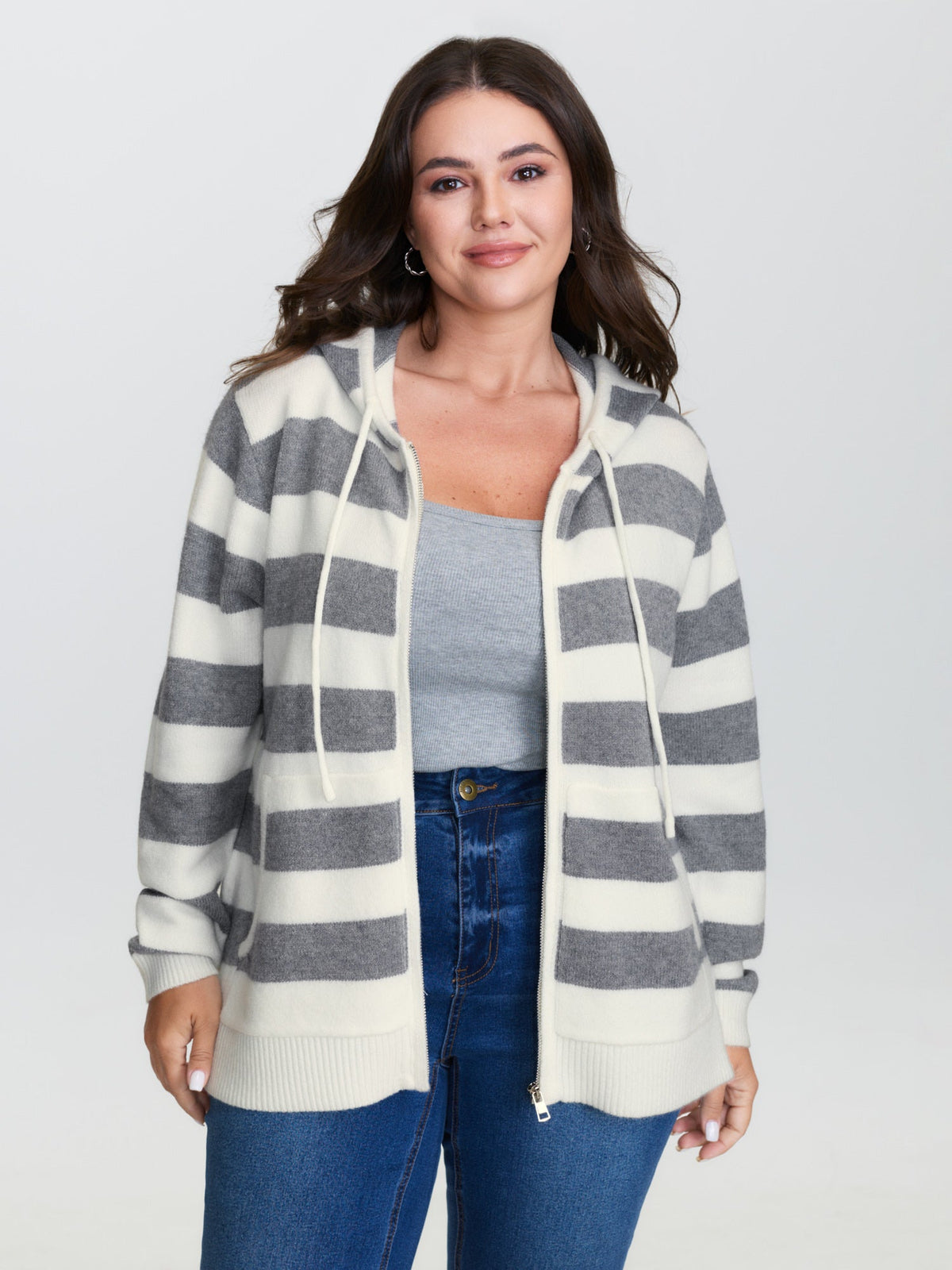 Striped Color Contrast Hooded Cardigan