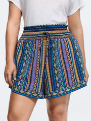 Geometric Striped Drawstring Waist Shorts