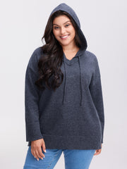Straight-Sleeve Hooded Solid Pullover