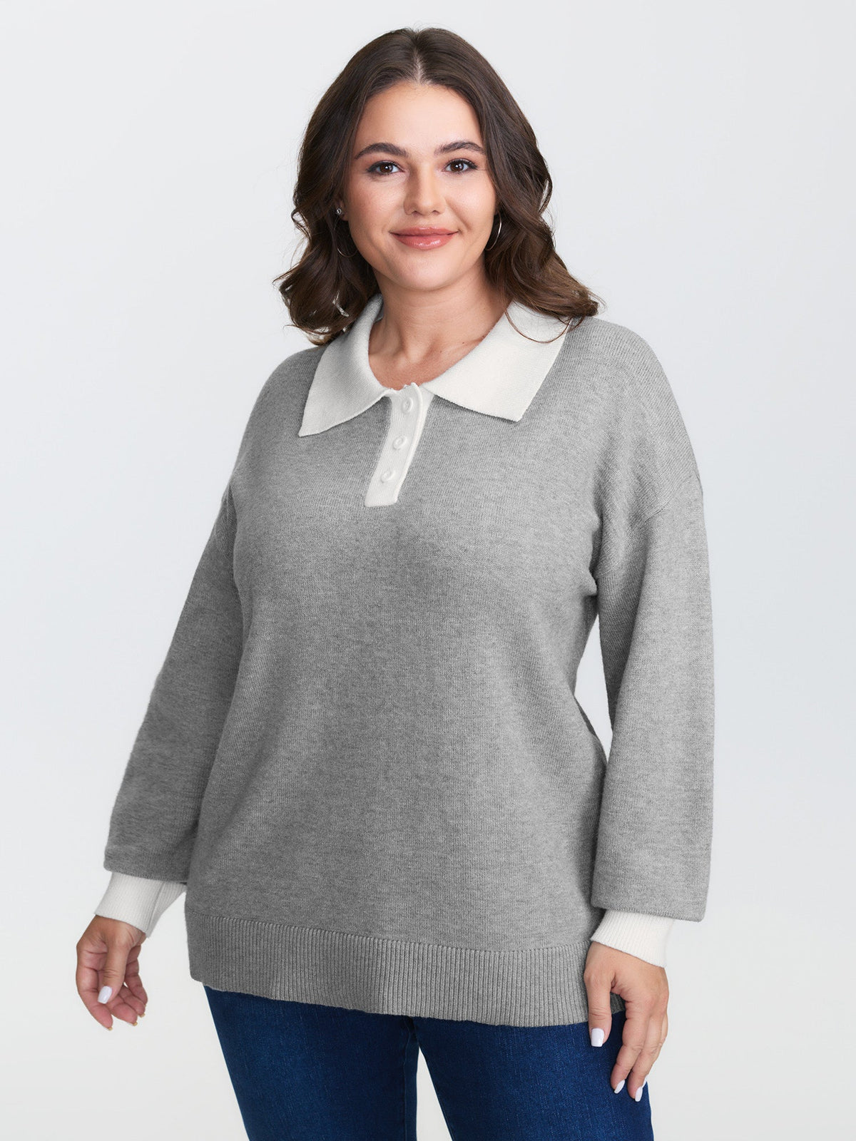 Color Contrast Collar Ribbed Hem Pullover