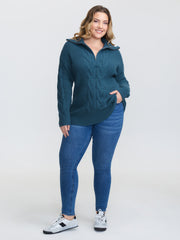 Textured Lapel Collar Zipper Pullover