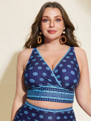 Geometric Print Contrast Swim Top