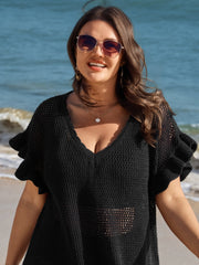 Cut-Out Ruffled Sleeve Swim Cover-Up